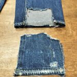 501XX　ビンテージ（1947モデル）　スソのがっぽり穴を解体リペア（生地移植リペア）
